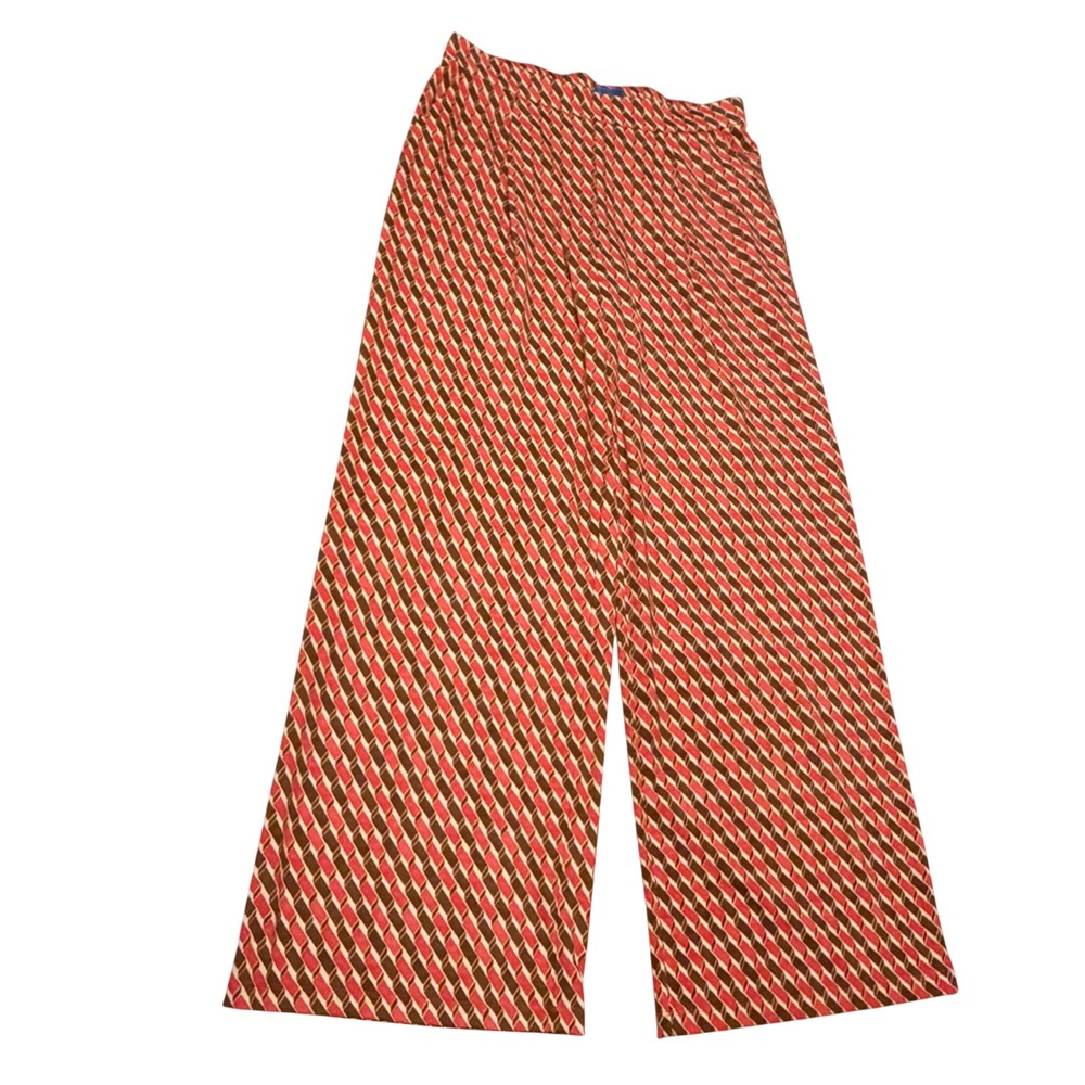 J.McLaughlin Women Geometric Link Print Wide Leg Pull On Pants Coral Brown L